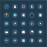 Vector collection of modern, simple, flat and trendy business and office icons on dark background.