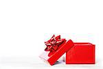 Photo of red gift box on white background