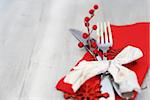 Christmas day greeting card with plate, knife and fork