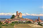 Small town of Serralunga D'Alba with medieval castle on the hills of Langhe in Piedmont, Italy.