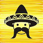Black mexican face with sombrero on yellow background
