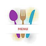 Colorful restaurant menu with cutlery and halftone design