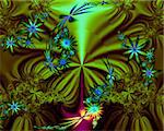 Abstract blue and green fractal flowers