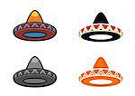 Set of four various mexican hat sombrero icons