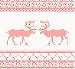 Red knitted pattern with deer seamless vector illustration
