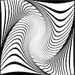 Design monochrome vortex movement illusion background. Abstract stripy torsion backdrop. Vector-art illustration