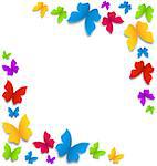 Illustration spring background with painted butterflies border - vector