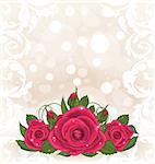 Illustration luxury card with bouquet of pink roses - vector