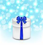 Illustration gift box with blue bow on glowing background - vector