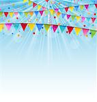 Illustration holiday background with birthday flags and confetti  - vector