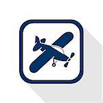 square blue icon airplane with long shadow