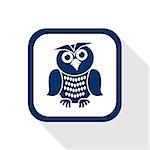 square blue icon owl with long shadow