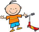 Cartoon Illustration of Cute Little Boy with Scooter