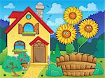 House and flowers 1 - eps10 vector illustration.