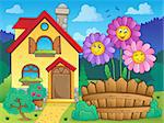 House and flowers 2 - eps10 vector illustration.