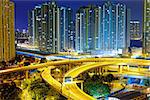 Highway overpass in Hong Kong public downtown Kwun Tong district