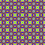 A digital fractal image with a tiled seamless star design in green, pink, blue, orange and yellow.