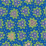 Illustration of seamless floral background in lilac, blue, orange and green colours