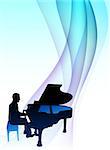 Piano  Musician on Abstract Flowing Background Original Illustration