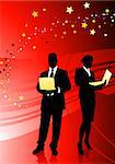 Business Couple on Abstract Red Background Original Illustration