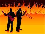 Live Band on Fire Background Original Illustration