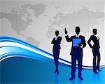 Business Team on Abstract World Map Background Original Illustration