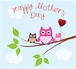 vector mother's day with owl family