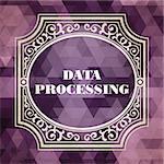 Data Processing. Vintage design. Purple Background made of Triangles.