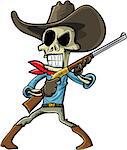 Cartoon skeleton cowboy with a gun. Isolated on white