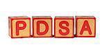 PDSA - Plan-Do-Study-Act -on Wooden Childrens Alphabet Block Isolated on White.