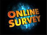 Online Survey - Golden Color Text on Dark Blue Digital Background.