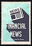Financial News on Blue Background. Vintage Concept in Flat Design with Long Shadows.