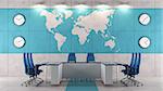 Contemporary boardroom with meeting table and world map on wall  - rendering