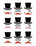 Senior, gentleman with ginger mustache and glasses icons isolated on white