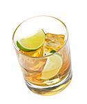 Whiskey cocktail with lime. Isolated on white background