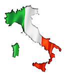 Italy flag map, three dimensional render, isolated on white