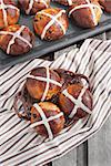 Easter hot cross buns in a basket
