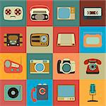 Retro Style Media Icons. Vintage Elements