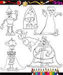 Coloring Book or Page Cartoon Illustration of Color and Black and White Fantasy or Fairy Tale Chatacters for Children