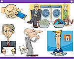 Illustration Set of Humorous Cartoon Concepts or Ideas and Metaphors with Funny Characters