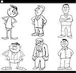 Black and White Cartoon Illustration Set of Comic Men Characters for Coloring Book