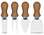 A special set of knives to work with cheese. Vector illustration.