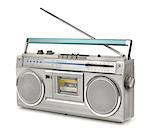 Vintage stereo radio cassette player of 80s isolated
