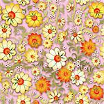 abstract seamless yellow floral ornament with spring flowers on pink background