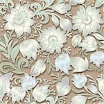 abstract vintage seamless white floral ornament on brown background
