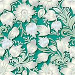 abstract vintage seamless white floral ornament on green blue background