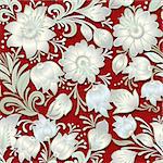 abstract vintage seamless white floral ornament on red background