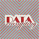 Data Encrypting. Concept. Retro Design on striped red and blue background .