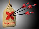 Prostatitis - Three Arrows Hit in Red Mark Target on a Hanging Sack on Grey Background.