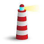 simple modern icon red lighthouse with beam of light